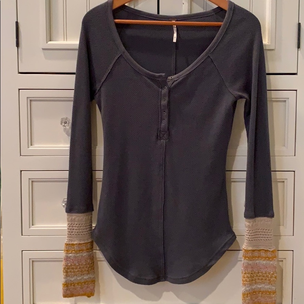 free people Henley with knitted sleeve detail